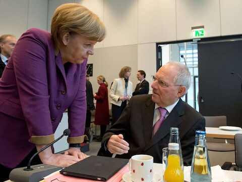 Bondskanselier Angela Merkel en Wolfgang Schäuble.
