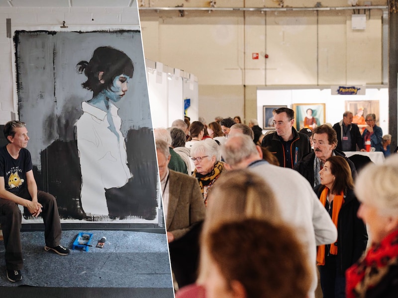 Kunstenaar Manu De Mey uit Deurne. / De Belgian international Art Fair verwelkomt kunstenaars en kunstliefhebbers in de Waagnatie in Antwerpen.