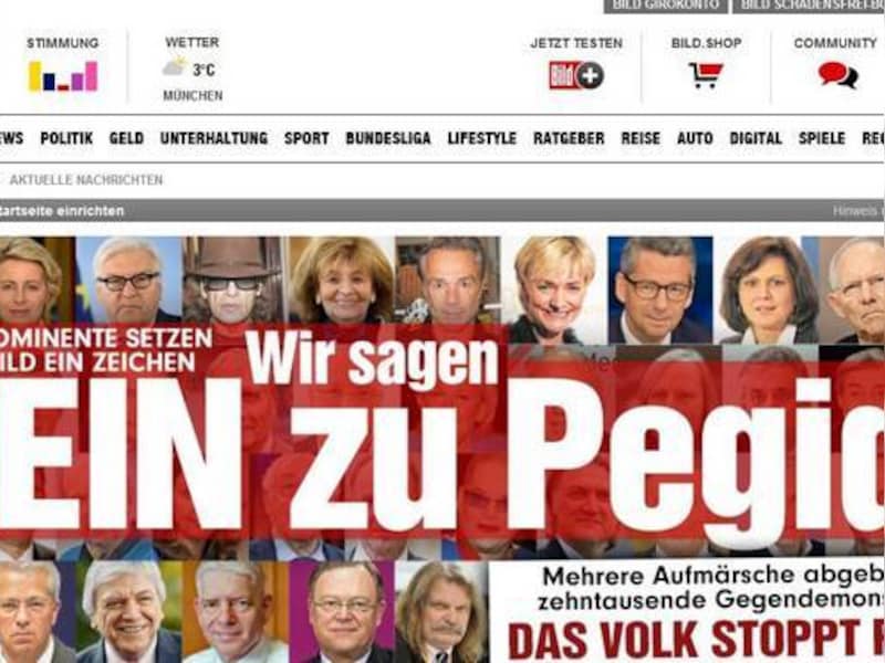 'Nein zu Pegida', staat vandaag op de voorpagina van BILD.