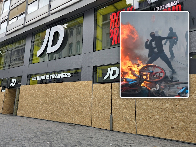 De handelszaken in de Nieuwstraat in Brussel vrezen nog inbraken na de recente rellen (inzet).