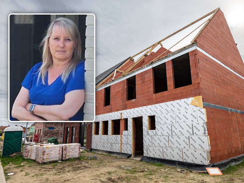 Een onafgewerkte woning in Lichtervelde. Foto inzet: gedupeerde Corine Heyse uit Middelkerke.