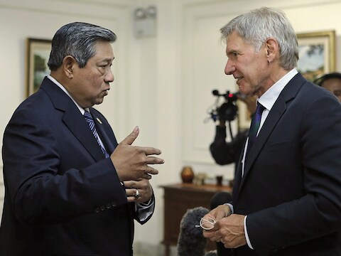 Harrison Ford met de president van Indonesië Susilo Bambang.
