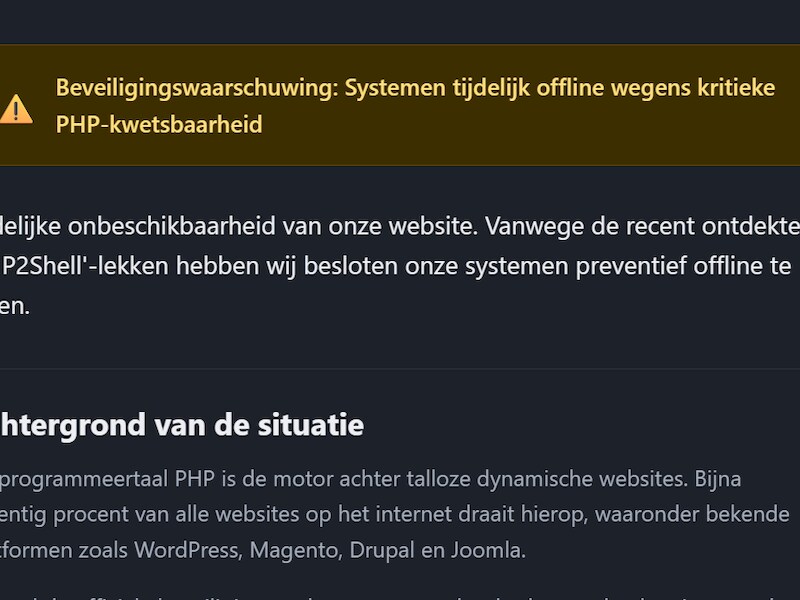 Wie de gemeentelijke website van Hulshout bezoekt, krijgt momenteel dit scherm te zien.