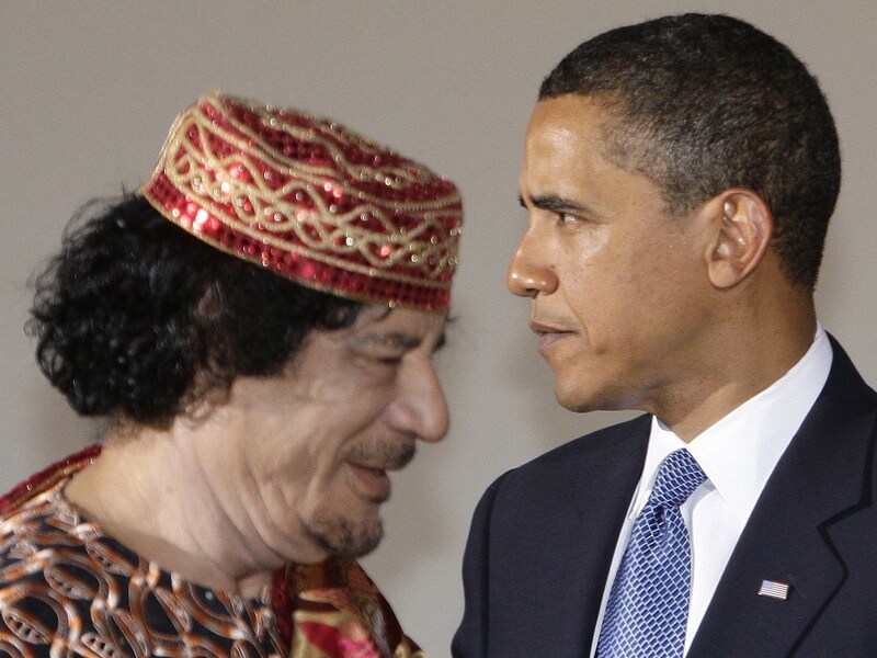 Kadhafi en Obama in 2009.