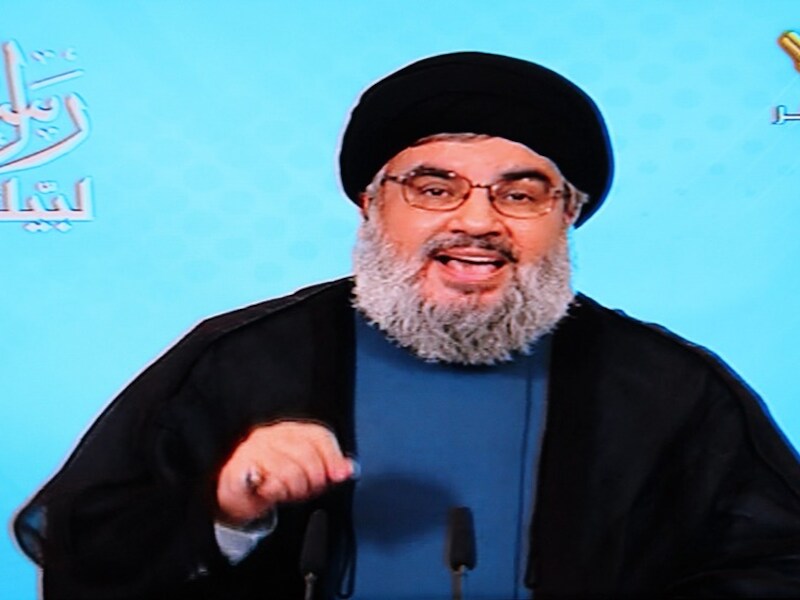 Hassan Nasrallah tijdens zijn oproep