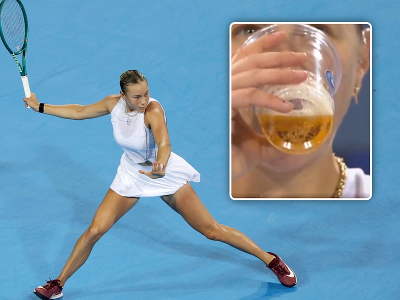 “Dit heb ik nog nooit gezien”: Amerikaanse tennisster baart opzien met drankje dat verdacht veel op een biertje lijkt