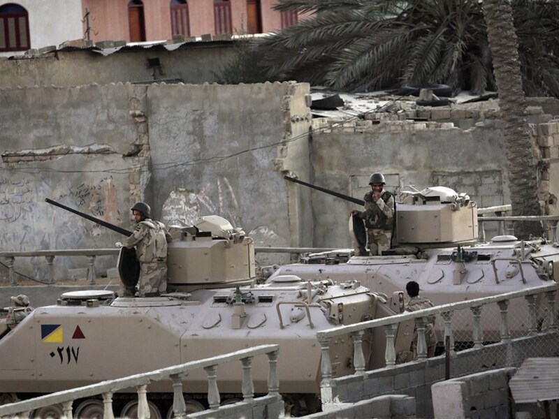 Egyptische veiligheidstroepen in Rafah.