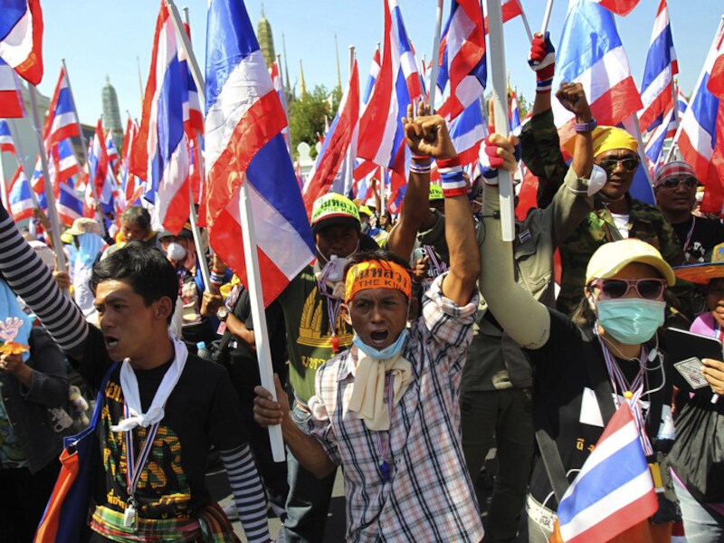 Thaise demonstranten in Bangkok.