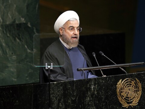 De Iraanse president Hassan Rohani spreekt voor de Algemene Vergadering van de Verenigde Naties.