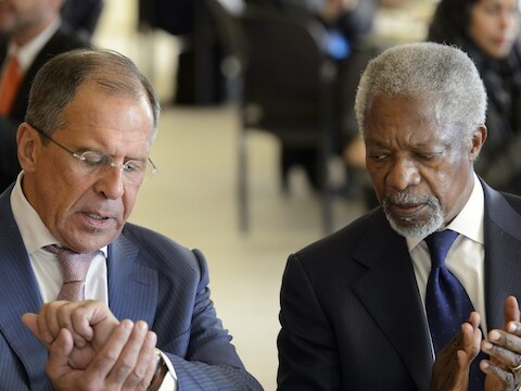 Sergej Lavrov &amp; Koffi Annan op Syrië-top