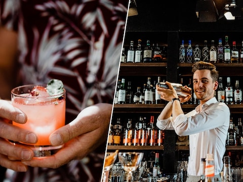 Matthias Moens in zorgt voor cocktails in Barr.