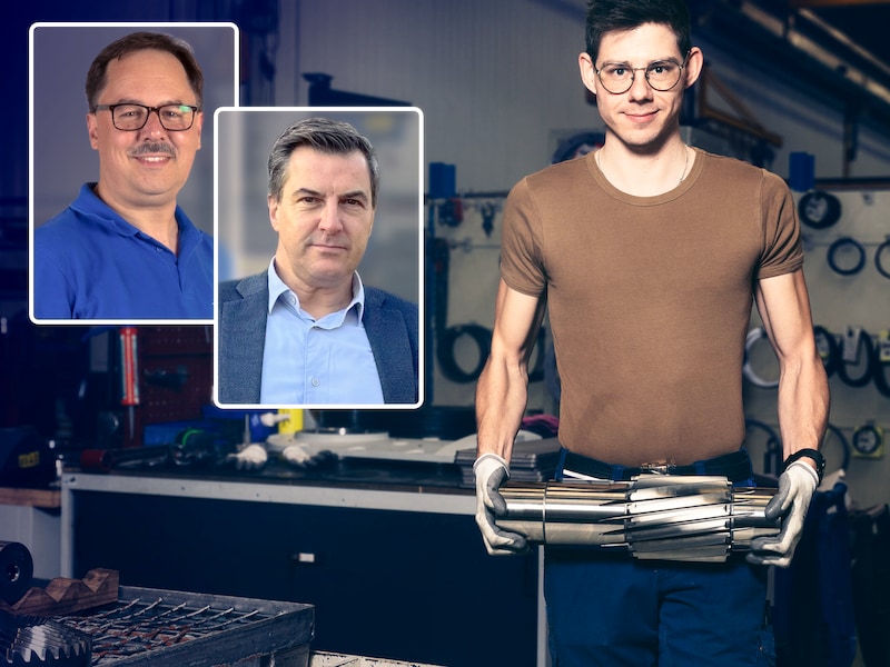 Vakbondsman Piëdro Vander Steene, ACLVB-topman Gert Truyens en Yannick De Loose, die een nieuwe job vond dankzij de vakbond.