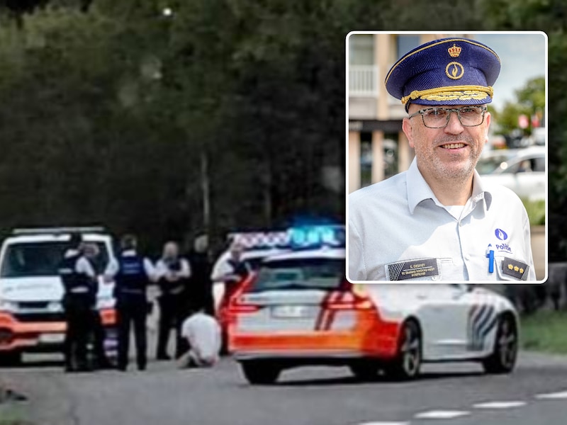 Het trio werd gevat op een dienststrook tussen de op- en afrit van de E403 in Wevelgem. Foto inzet: Steve Desmet, korpschef van politiezone Damme/Knokke-Heist.