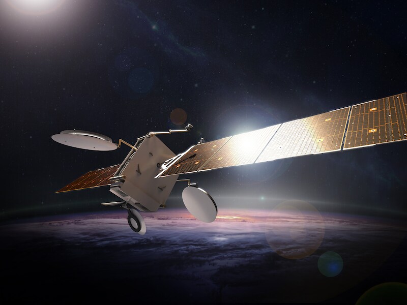 Een computerbeeld van een satelliet van Boeing.