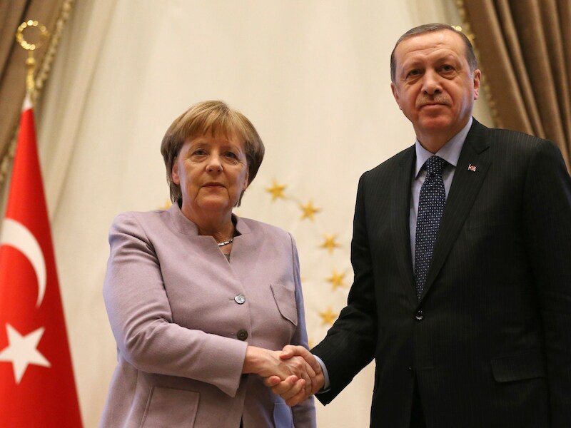 Merkel en Erdogan tijdens Merkels bezoek aan Ankara op 2 februari.