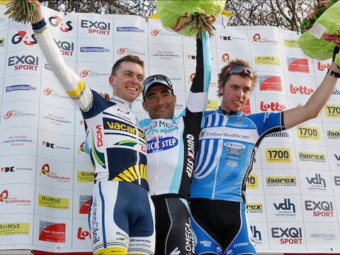 Boeckmans, Chichi en Van Poppel (r) dit jaar op het podium van Nokere Koerse.