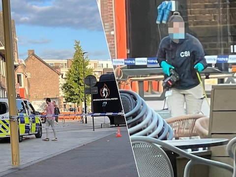 Het labo kwam ter plaatse voor onderzoek aan het café in de Kerkstraat in Pelt.