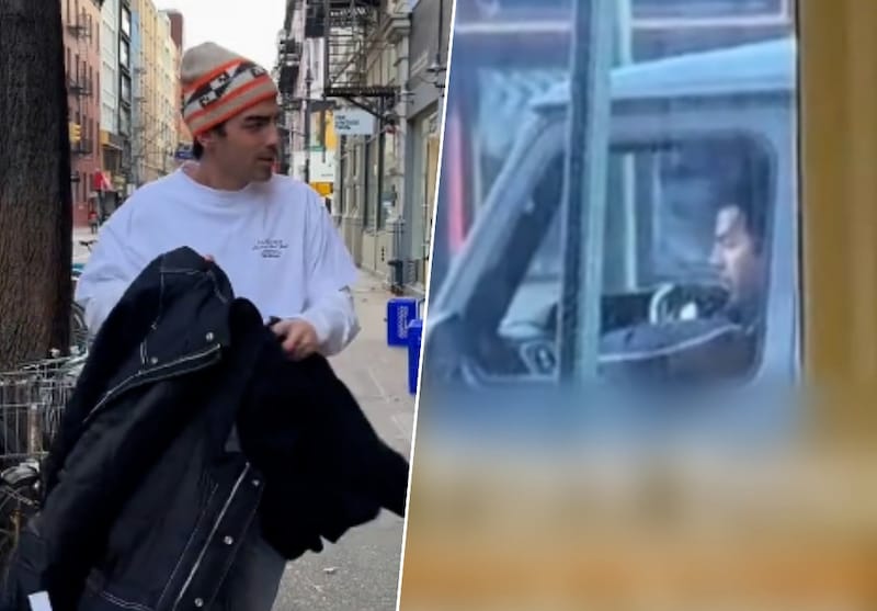 Joe Jonas es sorprendido por un ventilador que estacionaba mal en el centro de la ciudad de Nueva York.