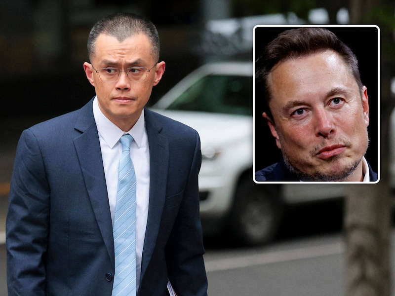 Archiefbeeld. Changpen Zhao, medeoprichter van cryptobeurs Binance. (30/04/24) / Inzet: CEO van SpaceX, Elon Musk.