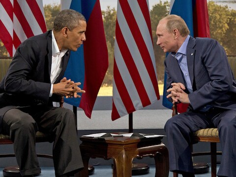 President Barack Obama van de VS en de Russische president Vladimir Poetin tijdens een ontmoeting in IJsland, vorige maand.