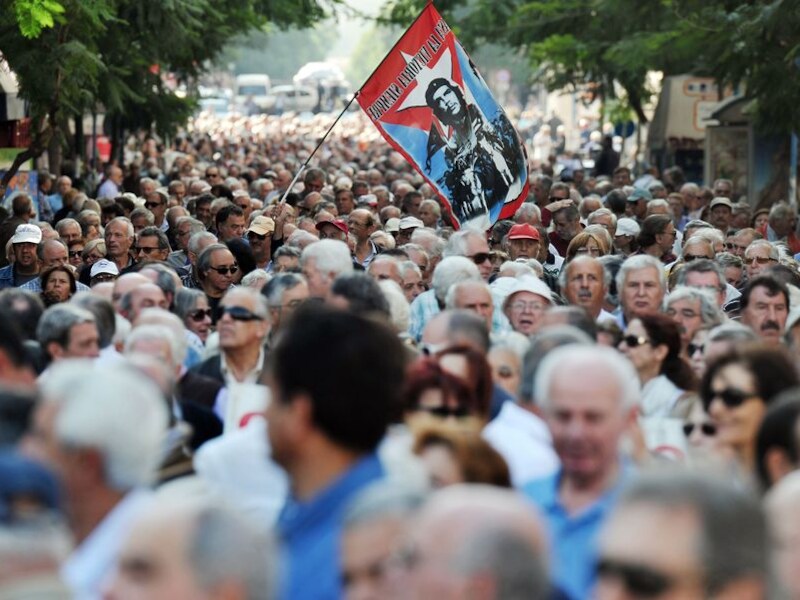 Protestmars tegen besparingen in Athene.