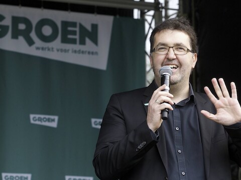 Wouter Van Besien speecht tijdens de ledendag van Groen in Kessel-Lo.