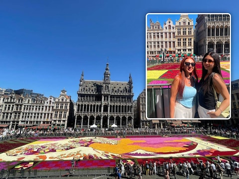 Het Bloementapijt in Brussel eert dit jaar de Japanse kunst. Inzet: Ruzanna en dochter Gayane uit Armenië bewonderen het bloemenspektakel.