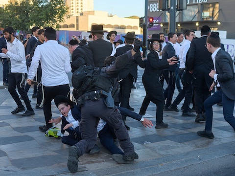 Ultraorthodoxe joden tijdens een eerder protest tegen de dienstplicht in Jeruzalem. 