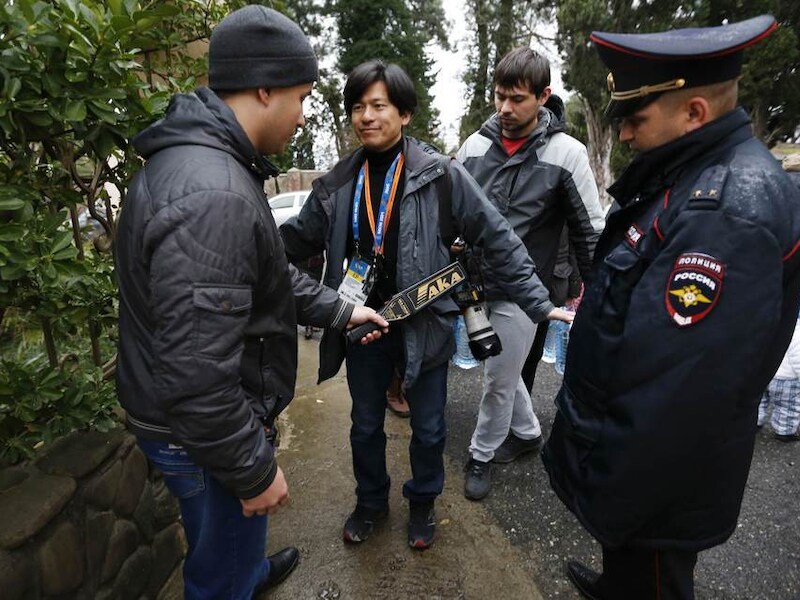 Een controle van de Russische politie in Sochi.