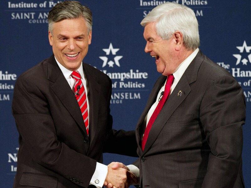 Twee van de zeven Republikeinse presidentskandidaten: Jon Huntsman en Newt Gingrich.
