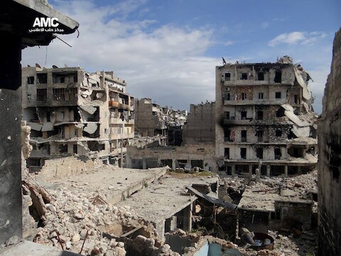 Verwoeste gebouwen in Aleppo.