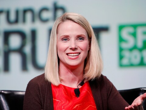 CEO van Yahoo Marissa Mayer op de Techcrunch Disrupt conferentie in San Francisco.