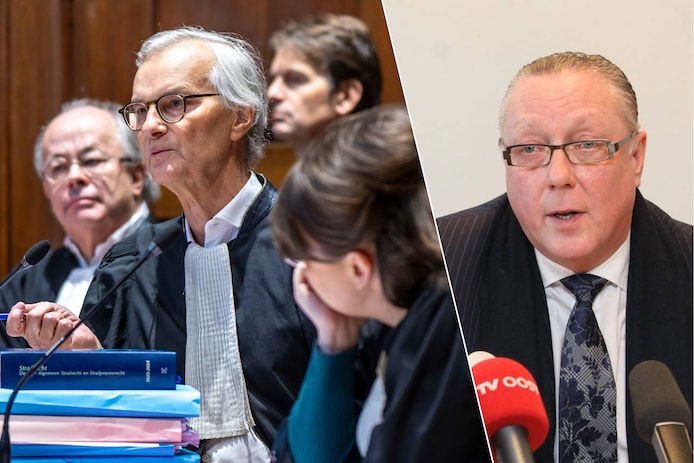 Advocaat Hans Rieder (links) verdedigt de voormalige politiebaas Glenn Audenaert (rechts).