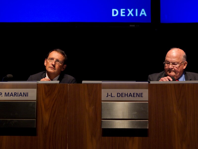 Pierre Mariani en Jean-Luc Dehaene tijdens de aandeelhoudersvergadering van vorige week.