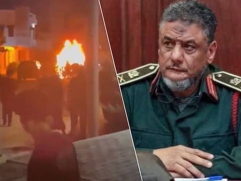 L: de aanslag gebeurde met een autobom. R: Fauzi Al-Mansouri, de chef van de militaire inlichtingendienst in Libië.