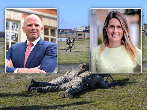 Investeringen in Kamp Lombardsijde. Inzet rechts: Maaike Devreese , Inzet links: minister Theo Francken