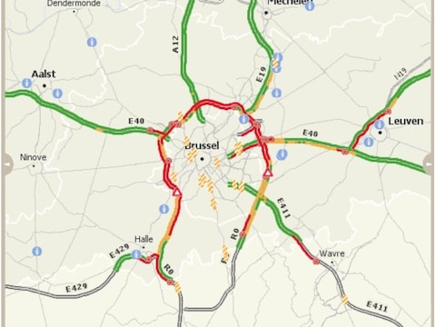 De situatie rond Brussel rond 17.45 uur.