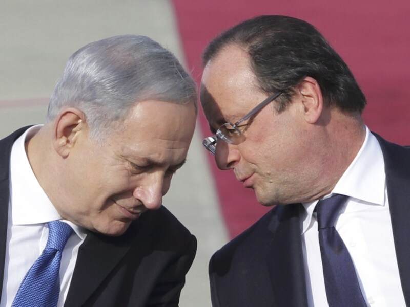 De Franse president Hollande was vandaag de eerste aan de beurt in de lobbyronde van Netanyahu.