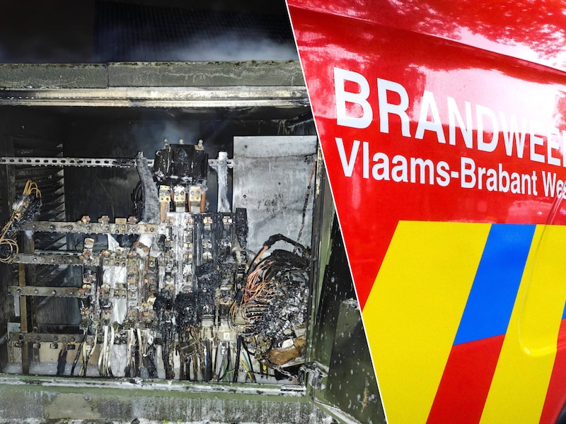 De verbrande hoogspanningscabine / Brandweer Vlaams-Brabant West