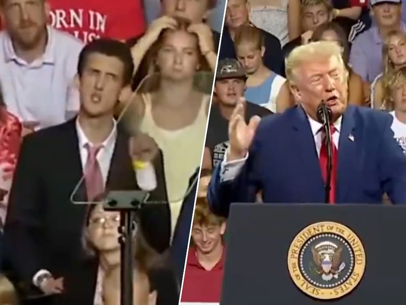 KIJK. Trump genadeloos bespot door toeschouwer tijdens bijeenkomst