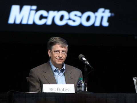 Bill Gates tijdens een vergadering voor de aandeelhouders van Microsoft.