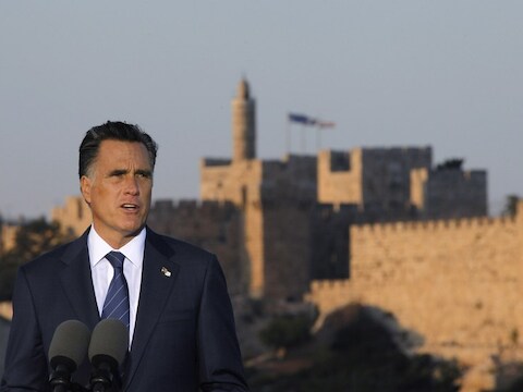 De Republikeinse presidentskandidaat Mitt Romney bij zijn bezoek aan Jeruzalem.