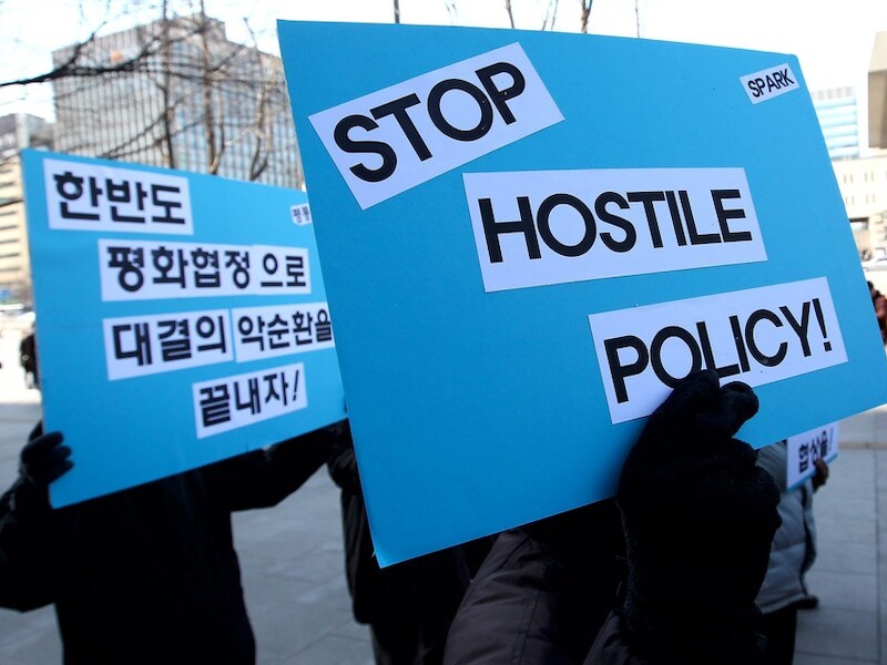 In Zuid-Korea wordt betoogd tegen Noord-Korea.