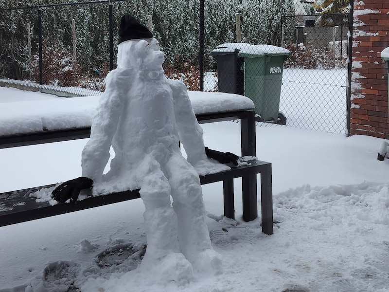 Winterpret in Liedekerke: unieke sneeuwman neemt plaats op een bankje