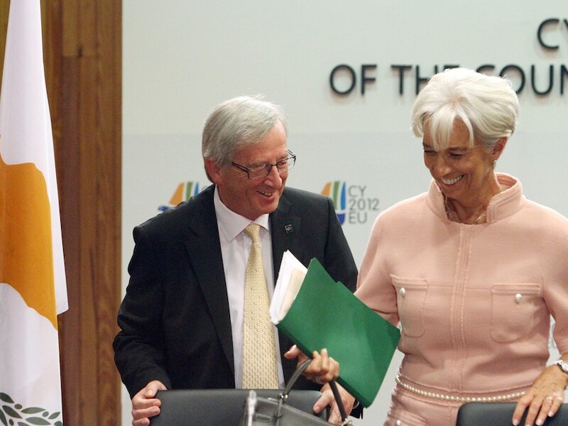 Jean-Claude Juncker en directeur van het IMF Christine Lagarde.