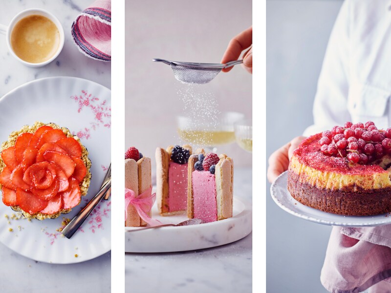  Kies voor een krokant aardbeientaartje, en frisse minicharlotte of een verrassende cheesecake. 