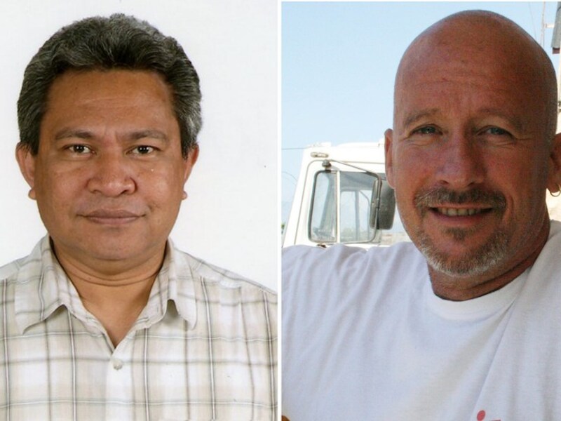 De twee vermoorde AzG-medewerkers: Karel Keiluhu en Philippe Havet.