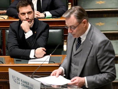 Georges-Louis Bouchez (MR) en premier Bart De Wever (N-VA) op een archiefbeeld.
