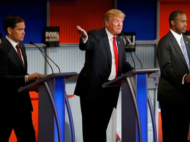 Marco Rubio, Donald Trump en Ben Carson op het debat.