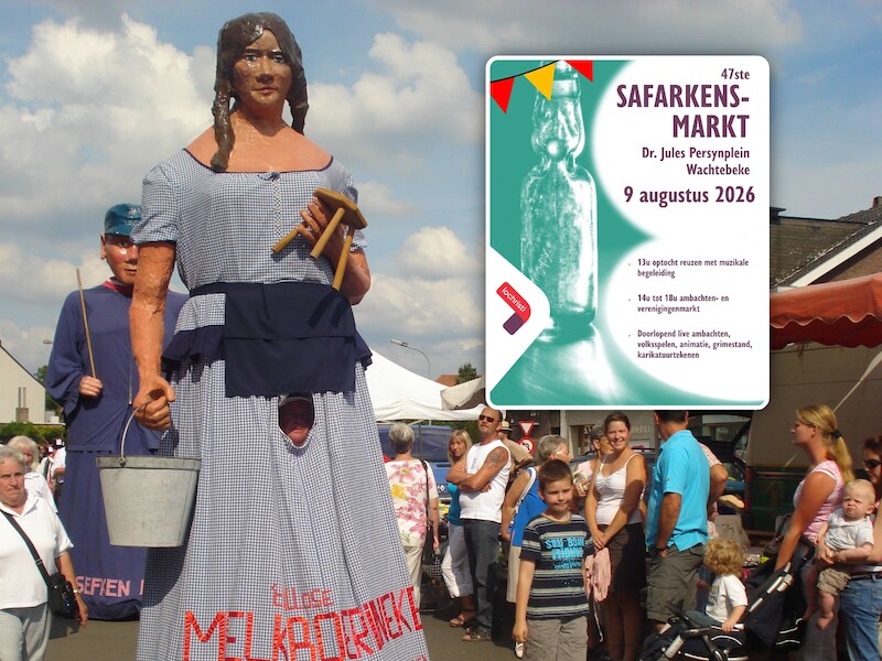 Een typisch beeld van de Wachtebeekse Safarkensmarkt., Inzet: Programma Safarkensmarkt 2026